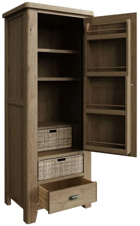 Product photograph of Hatton Oak 1 Door 3 Drawer Larder Unit from Choice Furniture Superstore.