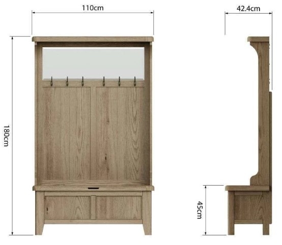 Product photograph of Hatton Oak 1 Door Hall Bench Unit from Choice Furniture Superstore.