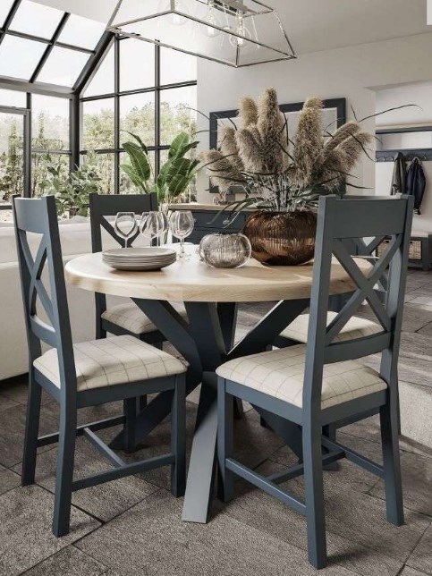 Product photograph of Ringwood Blue Painted Round 4 Seater Dining Table - Oak Top from Choice Furniture Superstore.