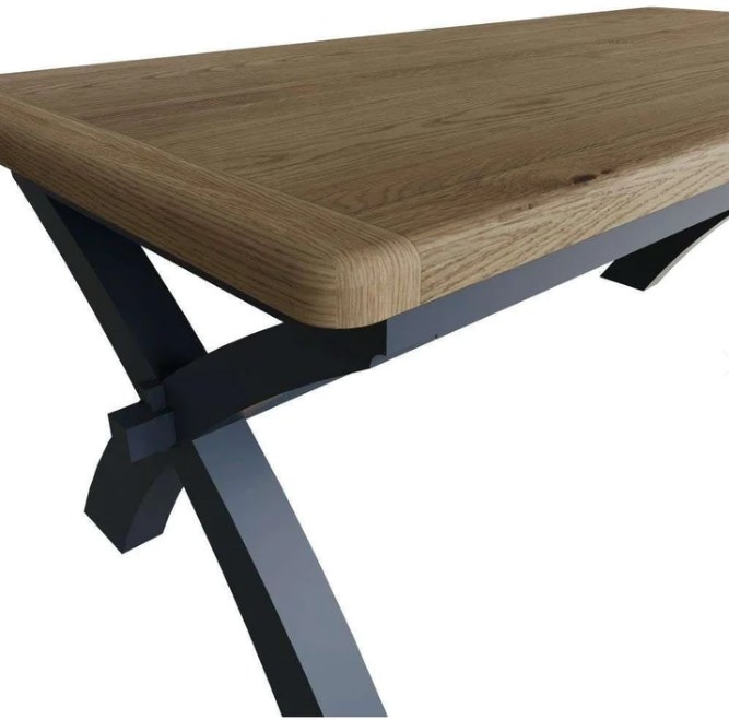 Product photograph of Ringwood Blue Painted Cross Leg 200cm 8 Seater Dining Table - Oak Top from Choice Furniture Superstore.