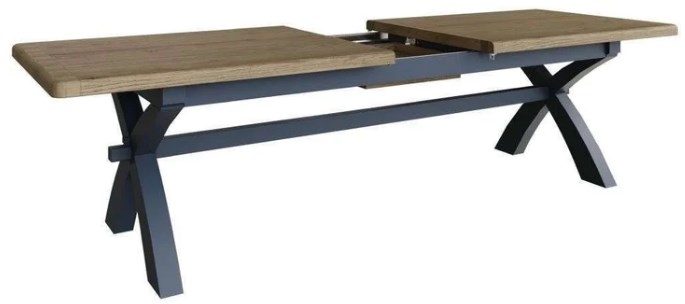 Product photograph of Ringwood Blue Painted Cross Leg 250cm Dining Table - Oak Top from Choice Furniture Superstore.