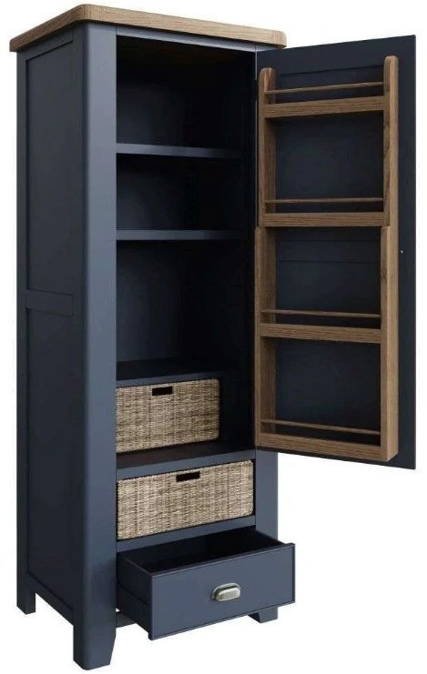 Product photograph of Ringwood Blue Painted 1 Door 3 Drawer Larder Unit - Oak Top from Choice Furniture Superstore.