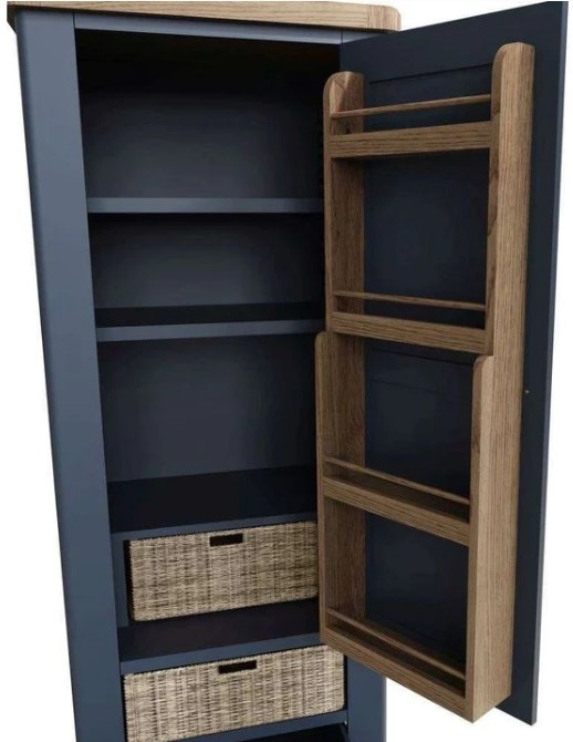 Product photograph of Ringwood Blue Painted 1 Door 3 Drawer Larder Unit - Oak Top from Choice Furniture Superstore.