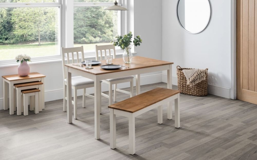 Product photograph of Coxmoor Ivory 4 Seater Dining Set With 2 Chairs And Bench from Choice Furniture Superstore.