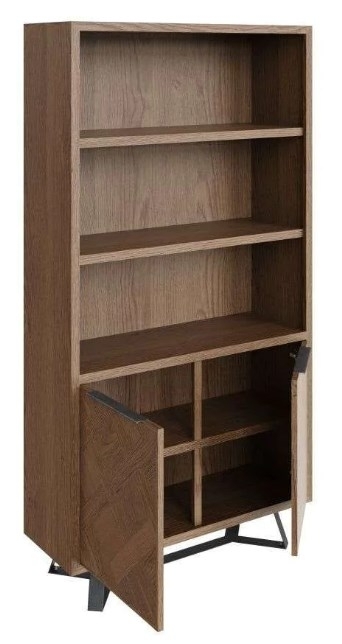 Product photograph of Chevron Oak And Metal 2 Door Bookcase from Choice Furniture Superstore.