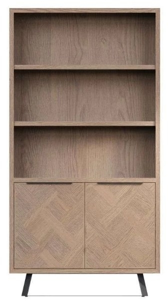 Product photograph of Chevron Oak And Metal 2 Door Bookcase from Choice Furniture Superstore.