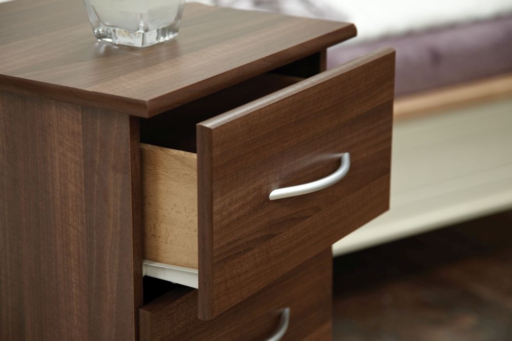 Product photograph of Avon Noche Walnut 3 Drawer Bedside Cabinet from Choice Furniture Superstore.