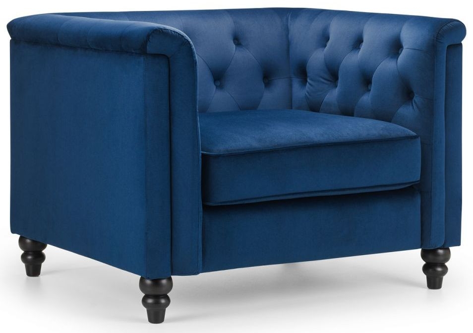 Product photograph of Sandringham Blue Fabric Velvet Armchair from Choice Furniture Superstore.