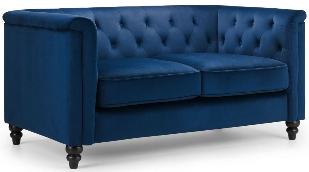 Product photograph of Sandringham Blue Fabric Velvet 2 Seater Sofa from Choice Furniture Superstore.