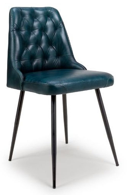 Product photograph of Bradley Blue Genuine Buffalo Leather Dining Chair Sold In Pairs from Choice Furniture Superstore.
