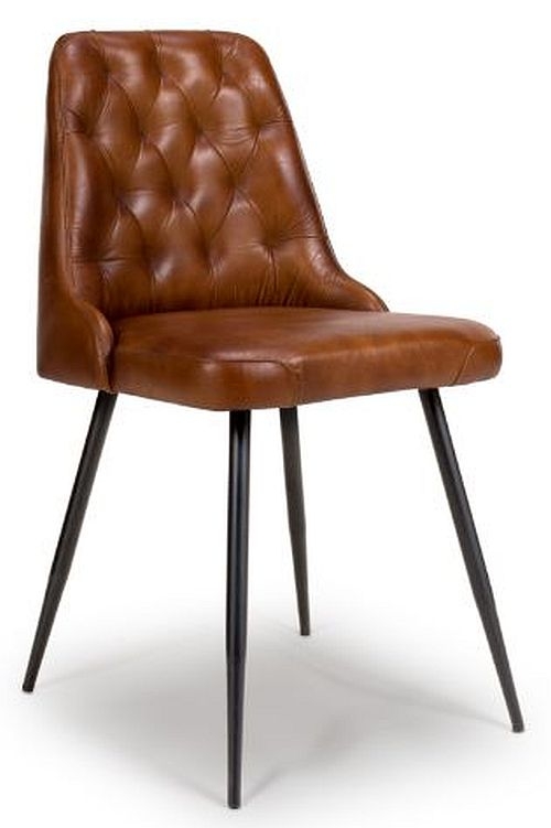 Product photograph of Bradley Tan Genuine Buffalo Leather Dining Chair Sold In Pairs from Choice Furniture Superstore.
