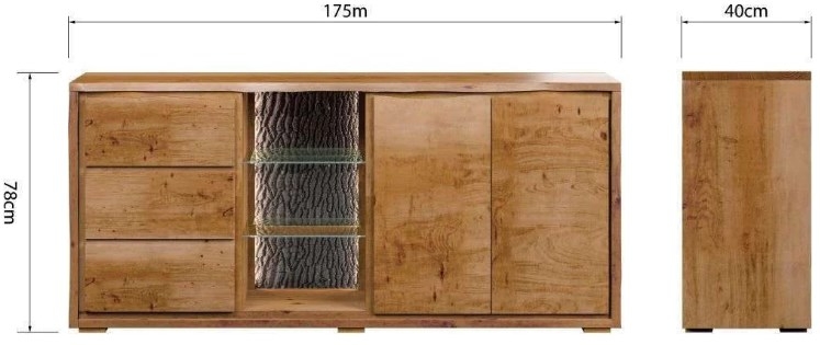 Product photograph of Harlech Industrial Live Edge Rustic Oak 2 Door 3 Drawer Sideboard With Led Light from Choice Furniture Superstore.