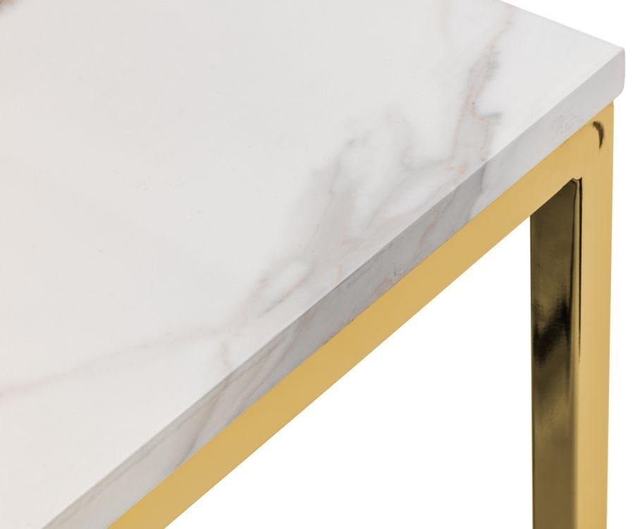 Product photograph of Scala White Marble Effect And Gold 4 Seater Dining Table from Choice Furniture Superstore.