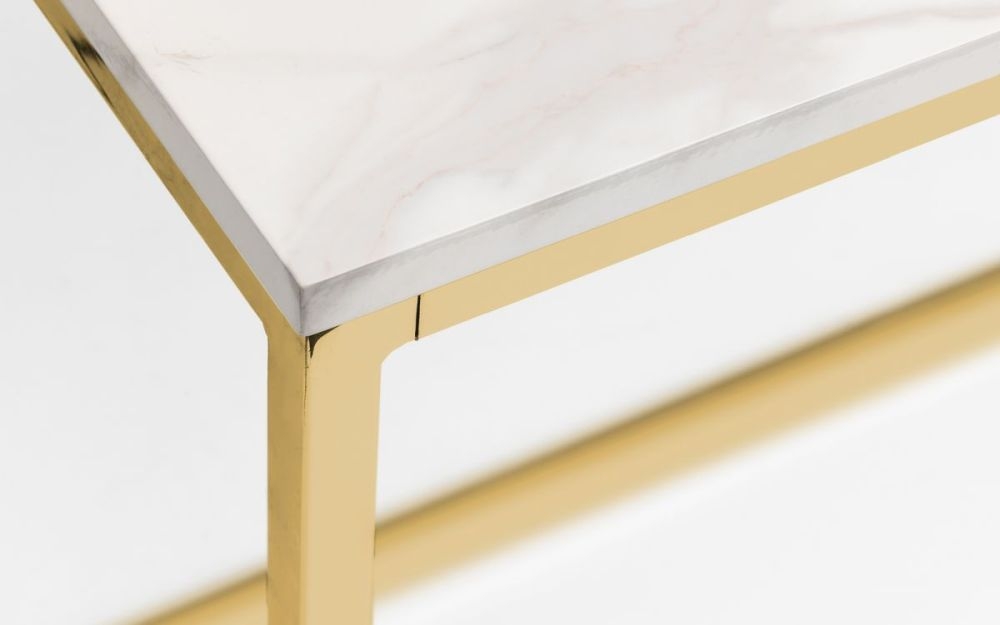 Product photograph of Scala White Marble Effect And Gold 4 Seater Dining Table from Choice Furniture Superstore.