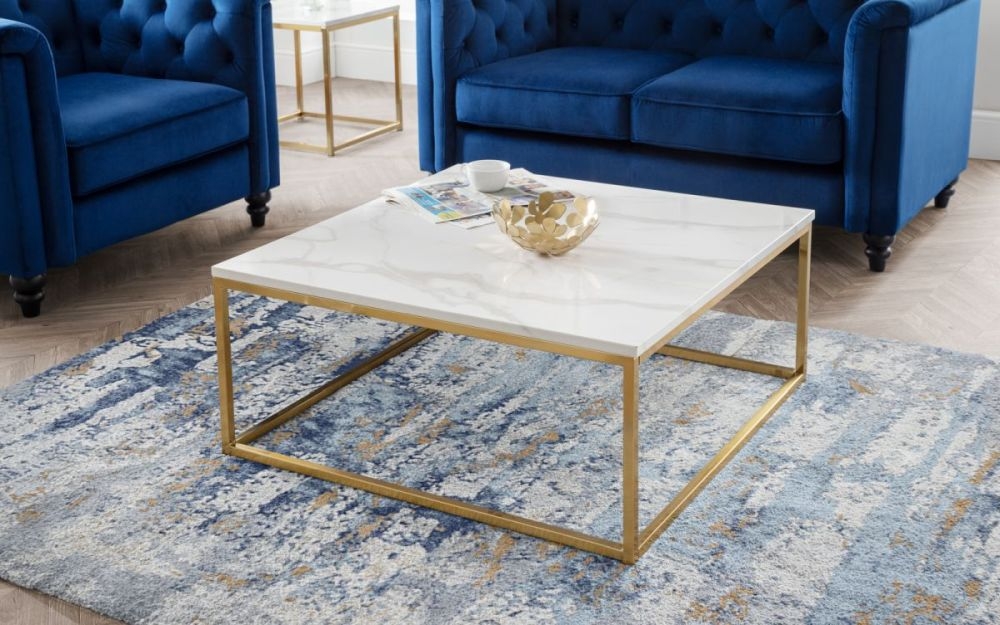 Product photograph of Scala White Marble And Gold Square Coffee Table from Choice Furniture Superstore.