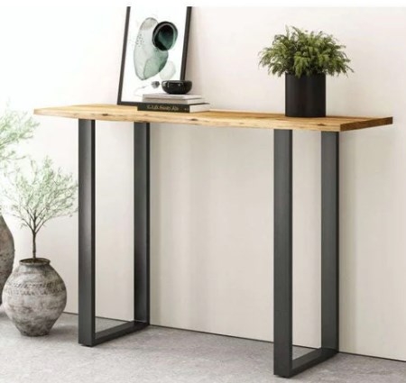 Product photograph of Harlech Industrial Live Edge Console Table With U Shaped Leg from Choice Furniture Superstore.