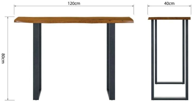 Product photograph of Harlech Industrial Live Edge Rustic Oak Console Table With U Shaped Leg from Choice Furniture Superstore.