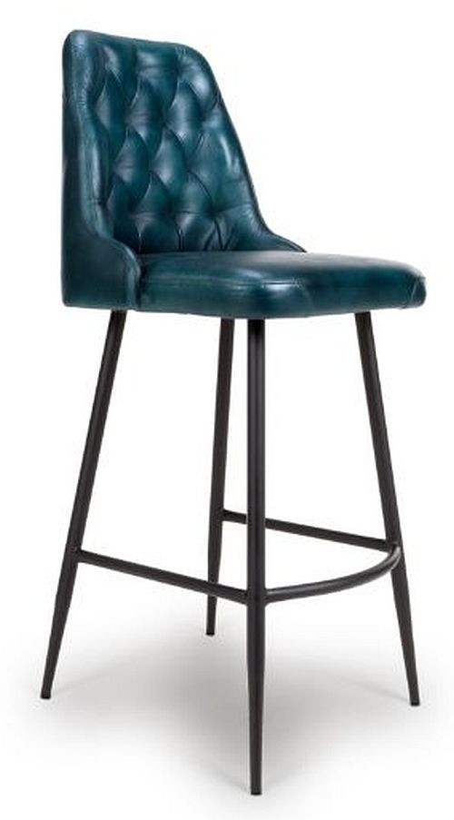 Product photograph of Bradley Blue Genuine Buffalo Leather Barstool Sold In Pairs from Choice Furniture Superstore.