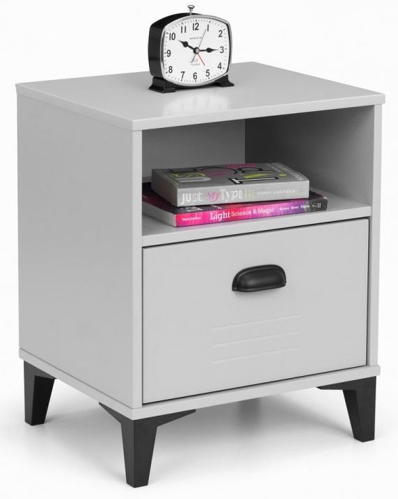 Product photograph of Lakers Grey Locker 1 Drawer Bedside Cabinet from Choice Furniture Superstore.