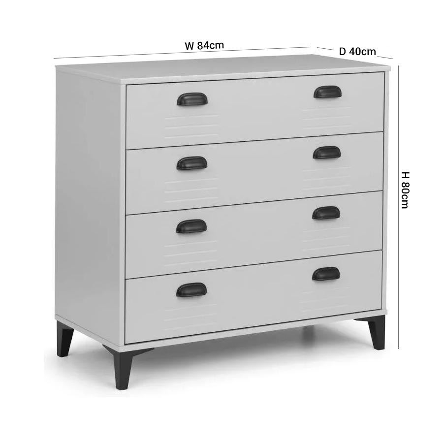 Product photograph of Lakers Grey Metal Effect Lacquer Pine 4 Drawer Bedside Cabinet from Choice Furniture Superstore.
