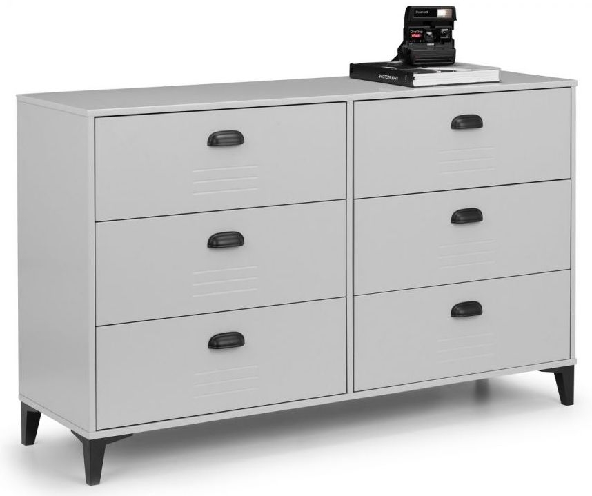 Product photograph of Lakers Grey Metal Effect Lacquer Pine 6 Drawer Chest from Choice Furniture Superstore.