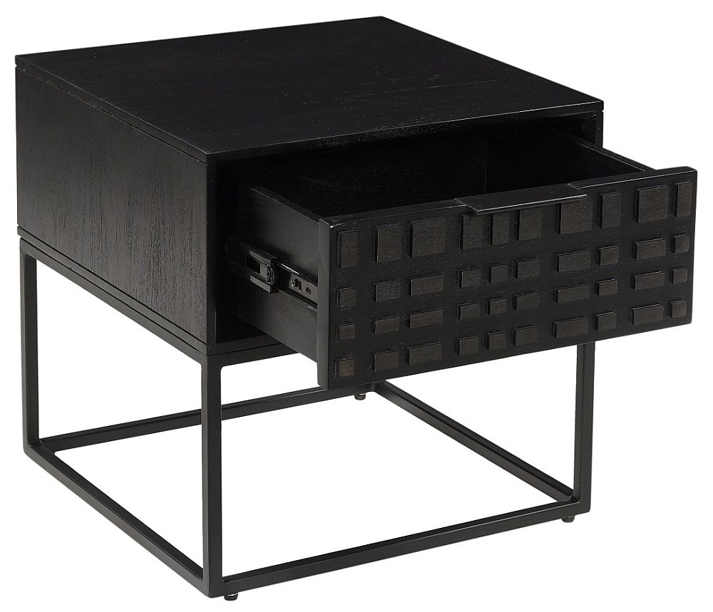 Product photograph of Fusion Black Mango Wood 1 Drawer End Table - Geomatric from Choice Furniture Superstore.