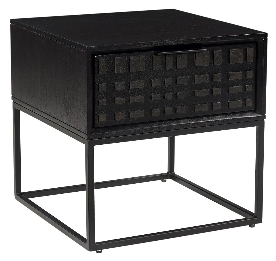 Product photograph of Fusion Black Mango Wood 1 Drawer End Table - Geomatric from Choice Furniture Superstore.