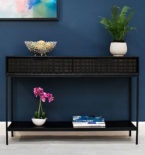 Product photograph of Fusion Black Mango Wood 2 Drawer Console Table from Choice Furniture Superstore.