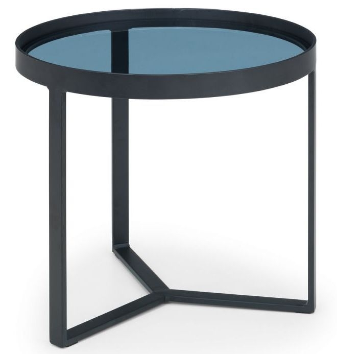 Product photograph of Loft Round Lamp Table - Comes In Smoked Glass Top And Walnut Effect from Choice Furniture Superstore.