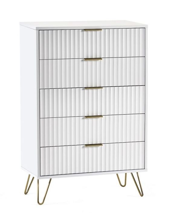 Product photograph of Murano Matte White 5 Drawer Chest from Choice Furniture Superstore.