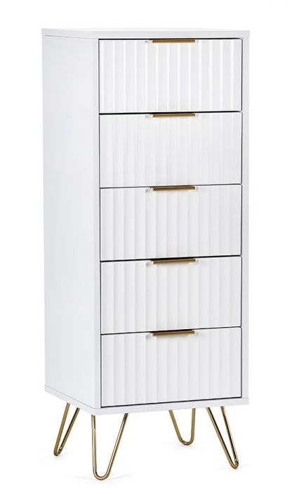 Product photograph of Murano Matte White Tallboy 5 Drawer Chest from Choice Furniture Superstore.