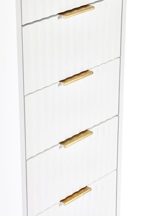 Product photograph of Murano Matte White Tallboy 5 Drawer Chest Hairpin Legs from Choice Furniture Superstore.