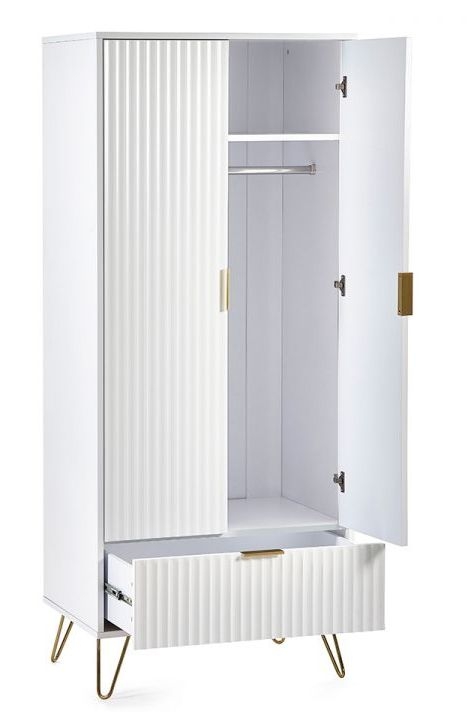 Product photograph of Murano Matte White 2 Door Wardrobe Hairpin Legs from Choice Furniture Superstore.