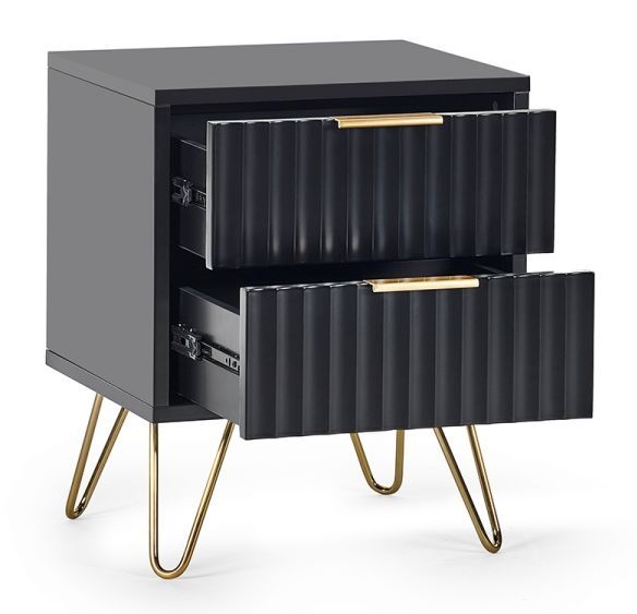 Product photograph of Murano Ribbed Black 2 Drawer Bedside Cabinet from Choice Furniture Superstore.