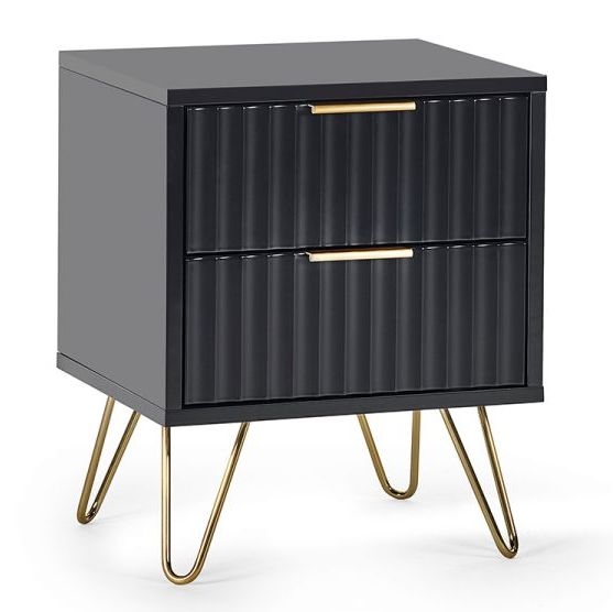 Product photograph of Murano Ribbed Black 2 Drawer Bedside Cabinet from Choice Furniture Superstore.