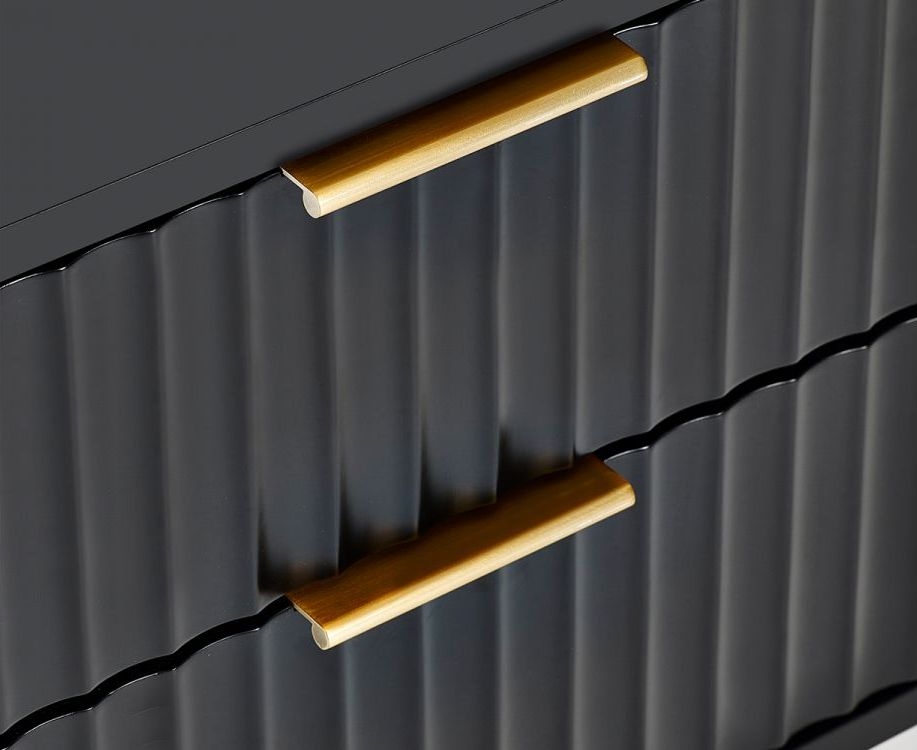 Product photograph of Murano Ribbed Black 2 Drawer Bedside Cabinet from Choice Furniture Superstore.