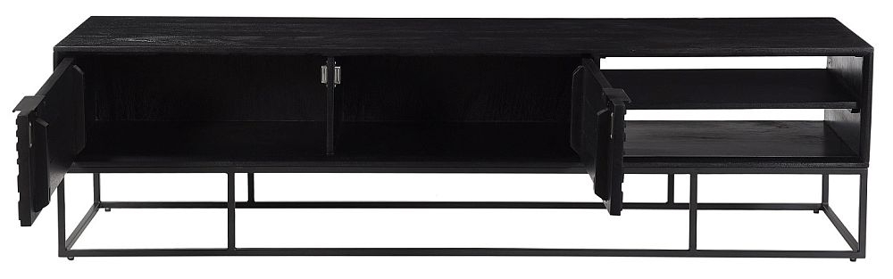 Product photograph of Fusion Black Mango Wood 2 Door Large Tv Unit from Choice Furniture Superstore.