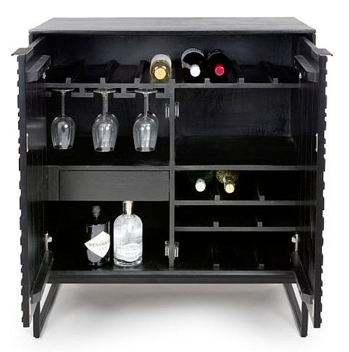 Product photograph of Fusion Black Mango Wood 2 Door 1 Drawer Drinks Cabinet from Choice Furniture Superstore.