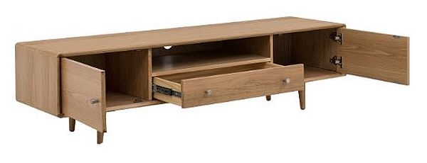 Product photograph of Jenson Light Oak 2 Door 1 Drawer Media Unit from Choice Furniture Superstore.