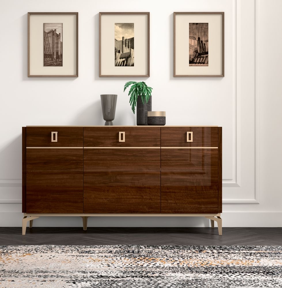 Product photograph of Status Eva Day Walnut Brown Italian 3 Door Buffet Sideboard from Choice Furniture Superstore.