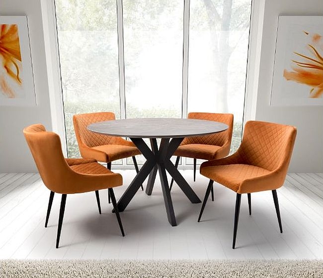 Product photograph of Galaxy Brown Ceramic 4 Seater Round Dining Table from Choice Furniture Superstore.