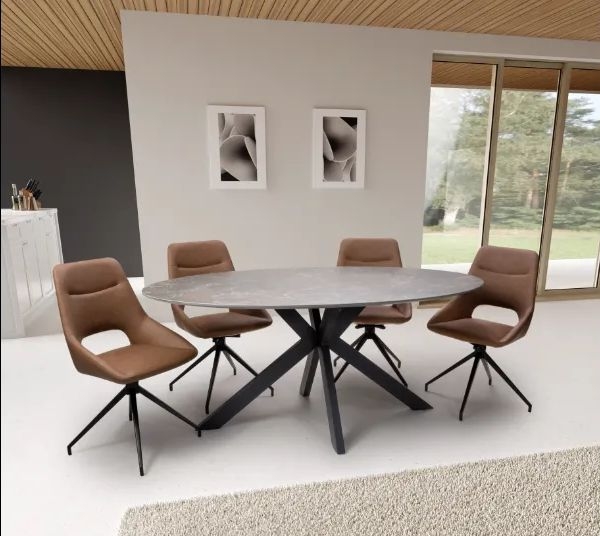 Product photograph of Galaxy Brown Ceramic 6 Seater Oval Dining Table from Choice Furniture Superstore.