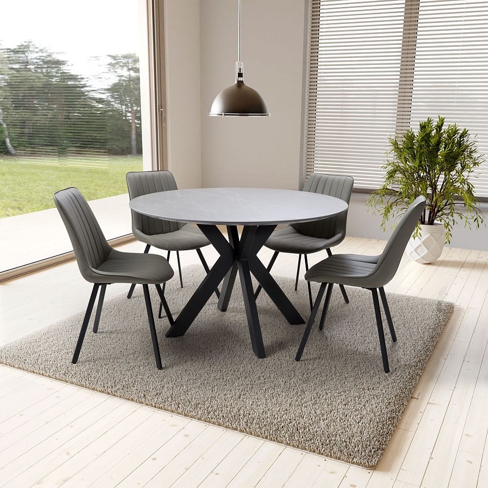 Product photograph of Lunar Grey Ceramic 120cm Round Dining Table - 4 Seater from Choice Furniture Superstore.