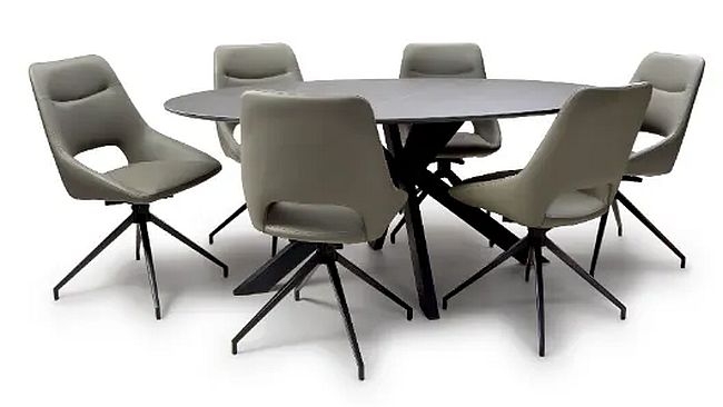 Product photograph of Lunar Grey Ceramic 180cm Oval Dining Table - 6 Seater from Choice Furniture Superstore.