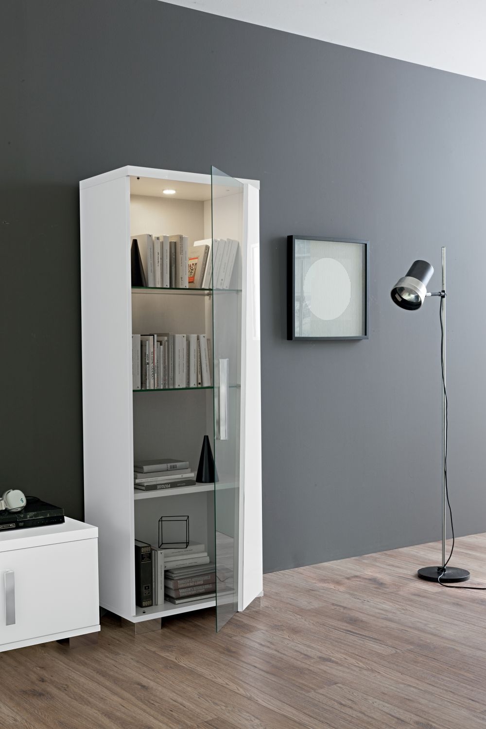 Product photograph of Lisa White Italian 1 Door Display Cabinet from Choice Furniture Superstore.