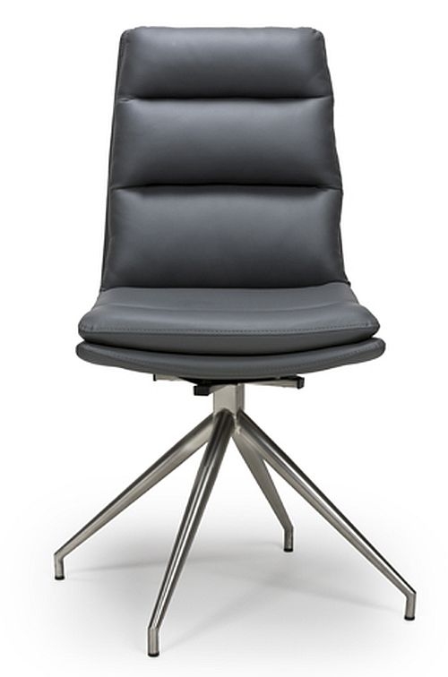 Product photograph of Nobo Grey Faux Leather And Chrome Swivel Dining Chair Sold In Pairs from Choice Furniture Superstore.
