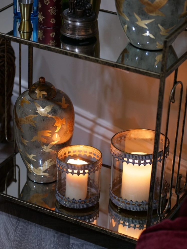Product photograph of Mindy Brownes Estela Gold And Mirrored Drinks Trolley from Choice Furniture Superstore.