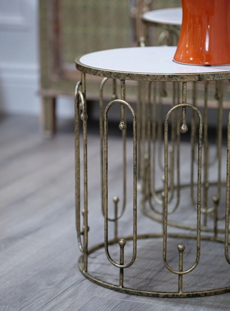 Product photograph of Mindy Brownes Estela Antique Gold Marble Side Table Set Of 2 from Choice Furniture Superstore.