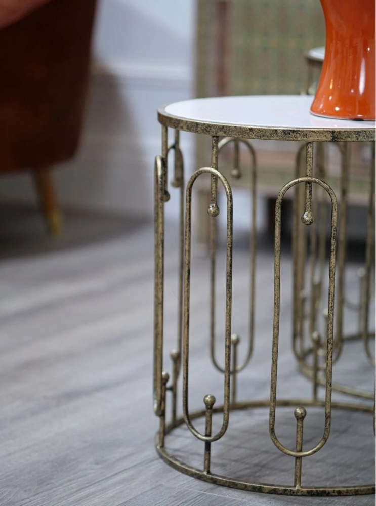 Product photograph of Mindy Brownes Estela Antique Gold Marble Side Table Set Of 2 from Choice Furniture Superstore.