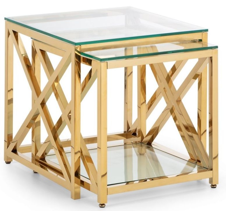 Product photograph of Miami Glass And Gold Nest Of 2 Tables from Choice Furniture Superstore.